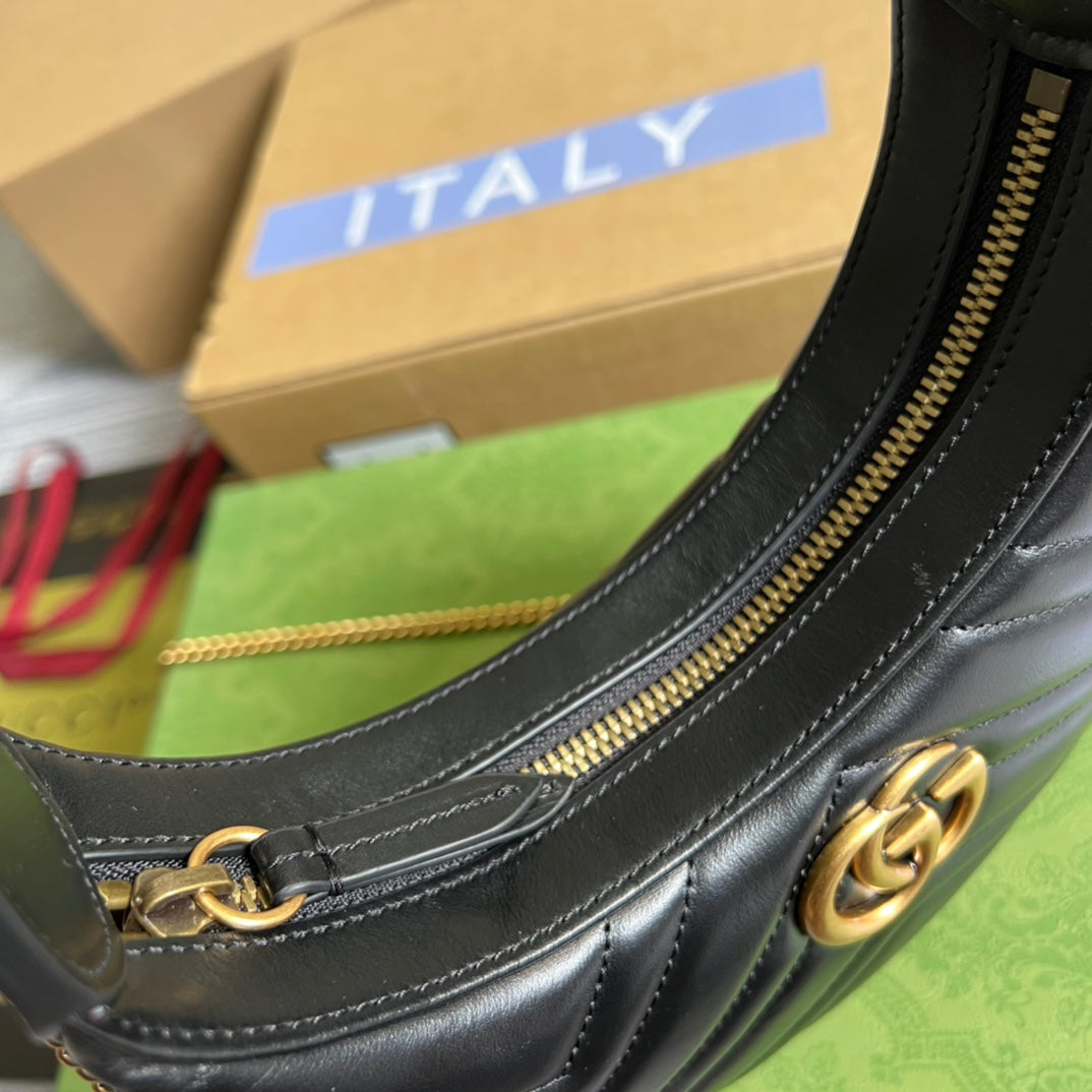 HIGH-QUALITY LEATHER HALF-MOON BLACK BAG