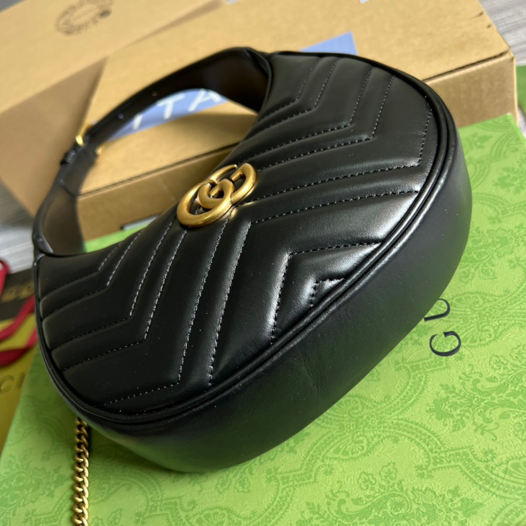 HIGH-QUALITY LEATHER HALF-MOON BLACK BAG