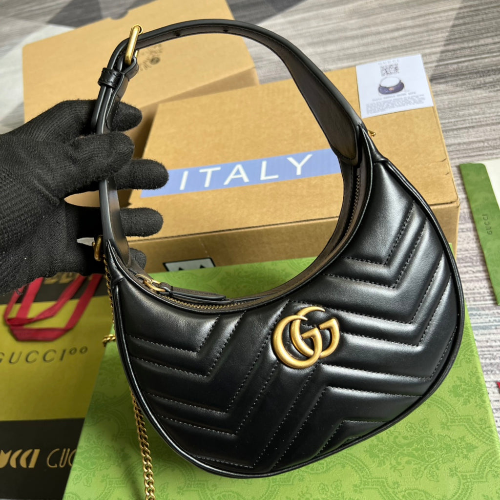 HIGH-QUALITY LEATHER HALF-MOON BLACK BAG