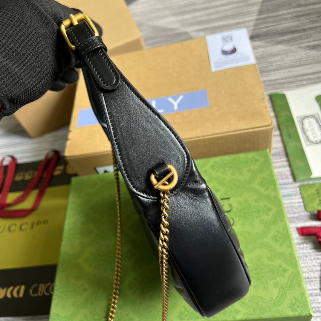HIGH-QUALITY LEATHER HALF-MOON BLACK BAG