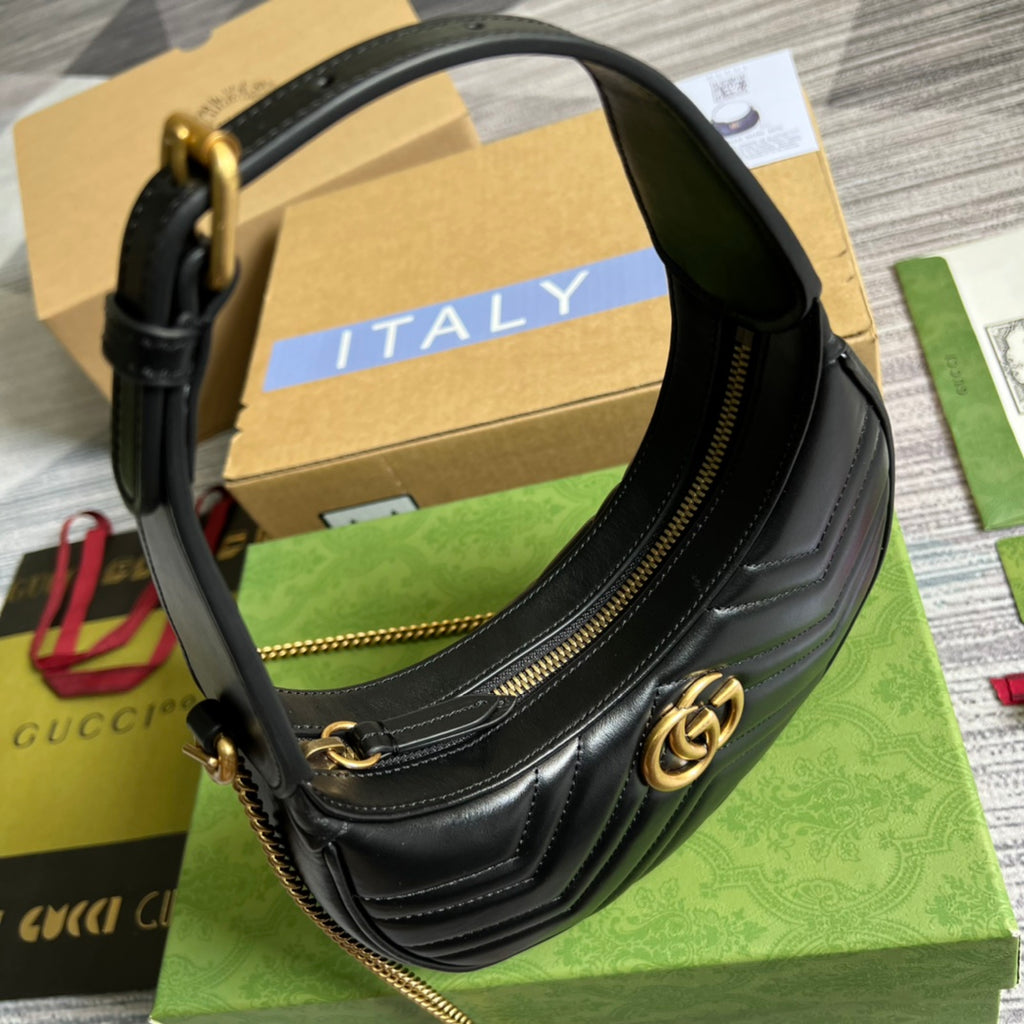 HIGH-QUALITY LEATHER HALF-MOON BLACK BAG