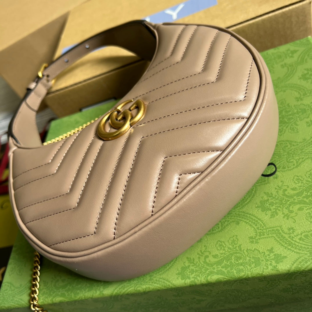 HIGH-QUALITY LEATHER HALF-MOON BROWN BAG