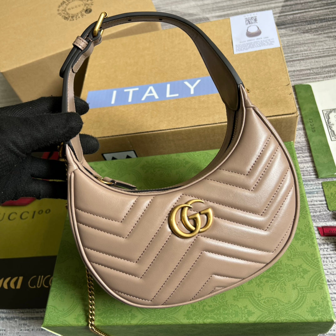 HIGH-QUALITY LEATHER HALF-MOON BROWN BAG