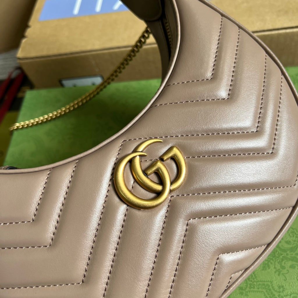 HIGH-QUALITY LEATHER HALF-MOON BROWN BAG