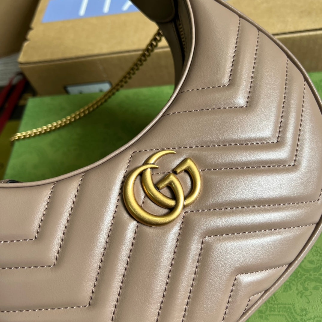 HIGH-QUALITY LEATHER HALF-MOON BROWN BAG