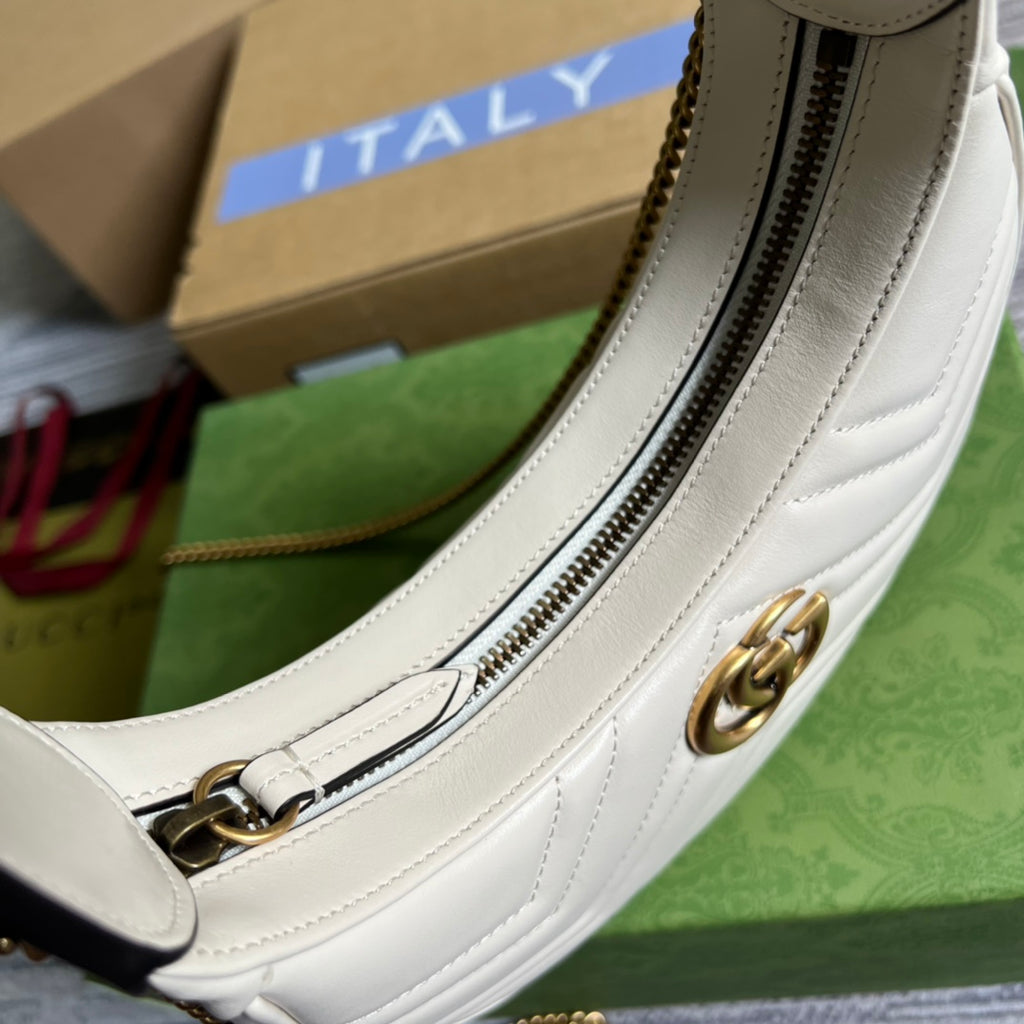 WHITE IVORY HALF-MOON HANDBAG IN HIGH-QUALITY LEATHER