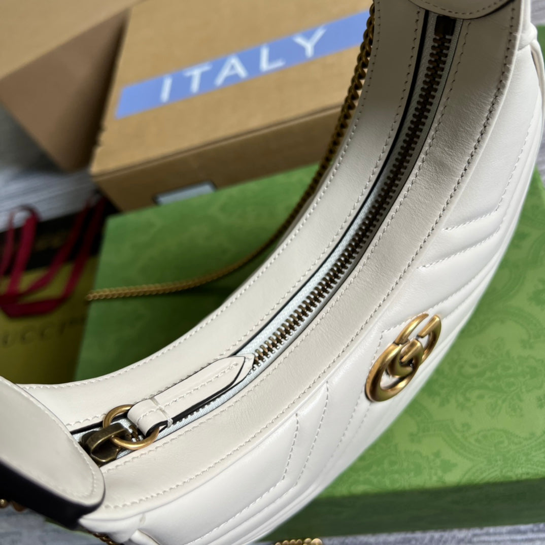 WHITE IVORY HALF-MOON HANDBAG IN HIGH-QUALITY LEATHER