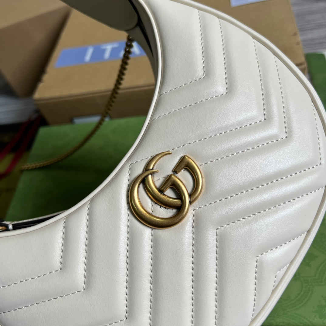 WHITE IVORY HALF-MOON HANDBAG IN HIGH-QUALITY LEATHER