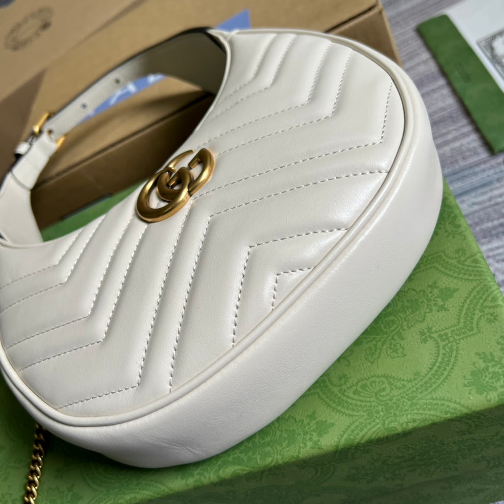 WHITE IVORY HALF-MOON HANDBAG IN HIGH-QUALITY LEATHER