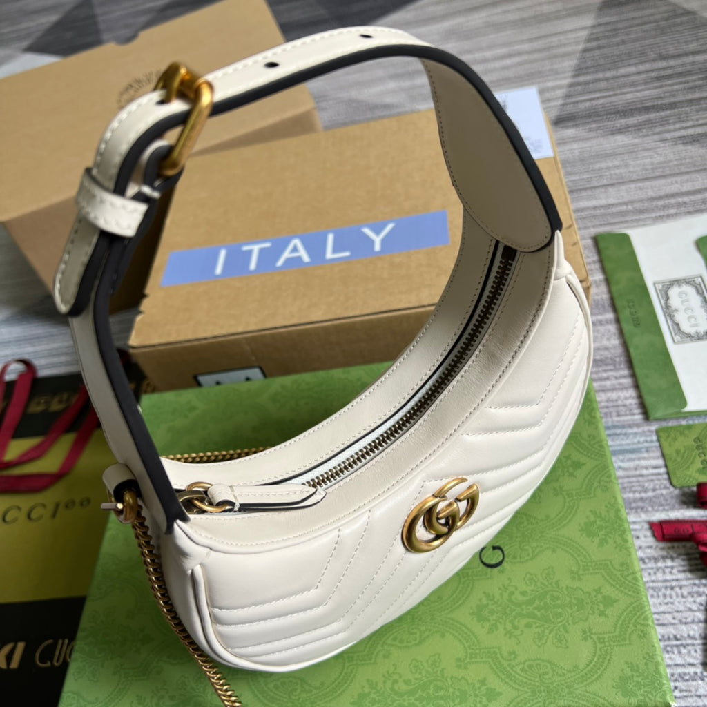 WHITE IVORY HALF-MOON HANDBAG IN HIGH-QUALITY LEATHER