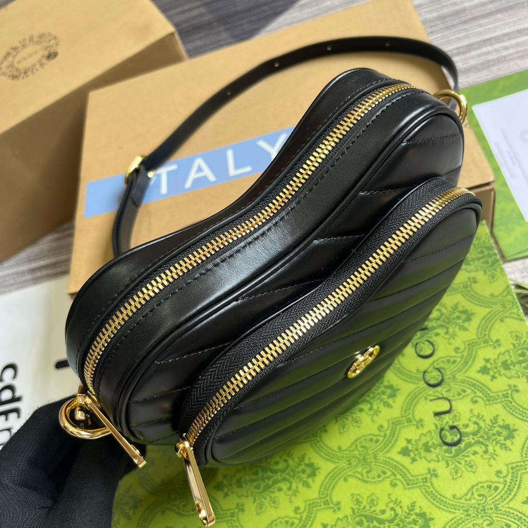 HIGH-QUALITY LEATHER HEART BLACK BAG