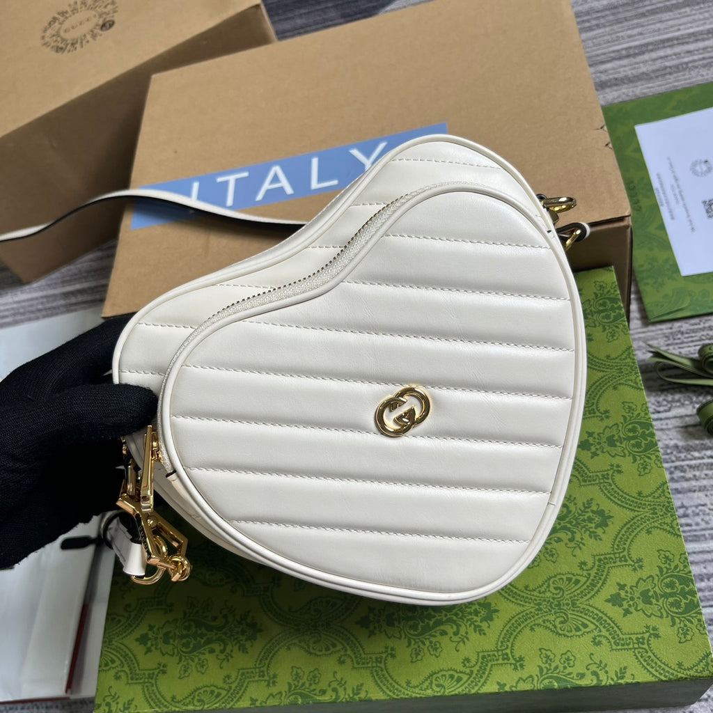 HIGH-QUALITY LEATHER HEART WHITE BAG