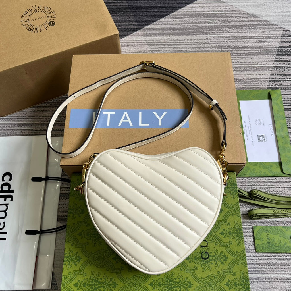 HIGH-QUALITY LEATHER HEART WHITE BAG